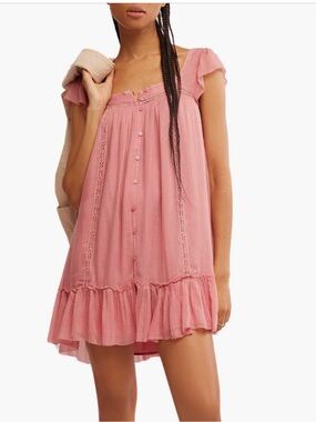 FREE PEOPLE OLIVIA GAUZE BABYDOLL MINI DRESS SIZE S MSRP $128.00 NWT